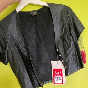 Genuine leather lace-up top jacket vest brand new black